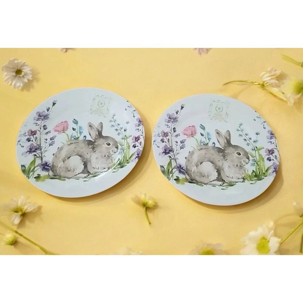 2pc Easter Rachel Ashwell the Prairie Bunny Rabbit Melamine Spring Plates 10.75"